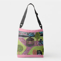 Chats dans Town Park Folk Art amusant peinture