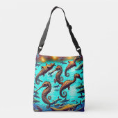 Sac Ajustable Cheval de mer et requins rétro Crossbody Bags (Dos)