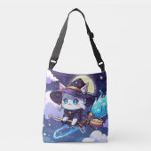 Sac Ajustable Chibi Sorcière Chat Volant dans le Ciel Étoilé – K (Devant)