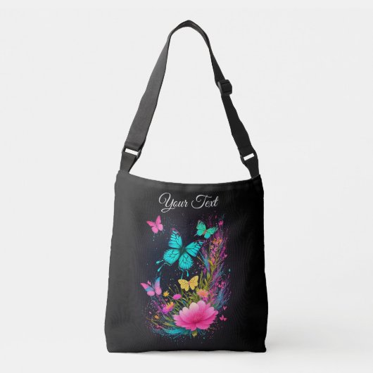 Sac Ajustable chic aquarelle peinture papillons fleurs roses (Devant)