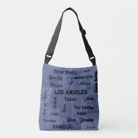 Sac Ajustable chic bleu denim méga villes du monde lancer pi (Devant)
