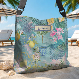 Sac Ajustable Chic bleu turquoise sicilien floral collage Citrus