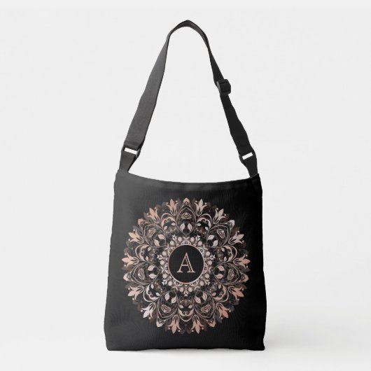 Sac Ajustable Chic Rose Gold Noir Mandala Monogramme (Devant)