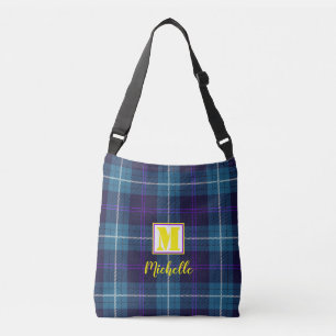 Sac Ajustable Chic Tartan bleu Personnalisé Monogramme Nom du sc