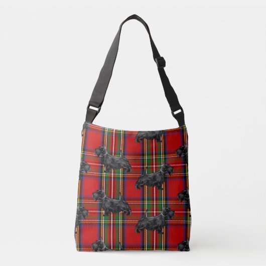 Sac Ajustable Chien écossais sur Tartan écossais rouge (Devant)
