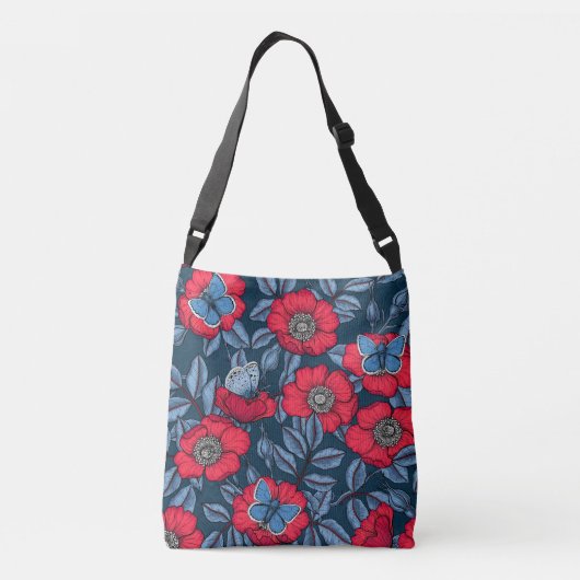 Sac Ajustable Chien rose et papillons en bleu et rouge (Dos)
