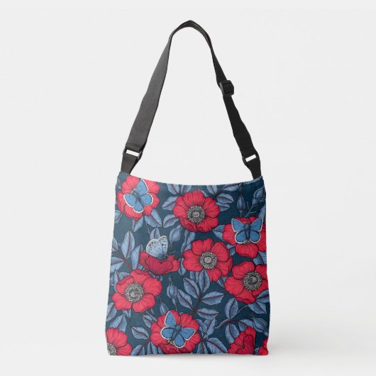Sac Ajustable Chien rose et papillons en bleu et rouge (Devant)