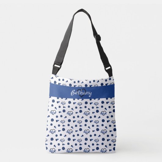 Sac Ajustable Coeurs bleus, Pom Poms, Motif mégaphone (Devant)