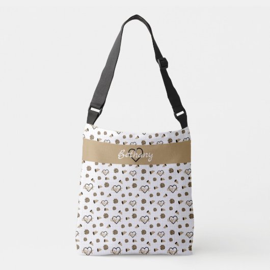 Sac Ajustable Coeurs dorés, Pom Poms, Motif mégaphone (Devant)