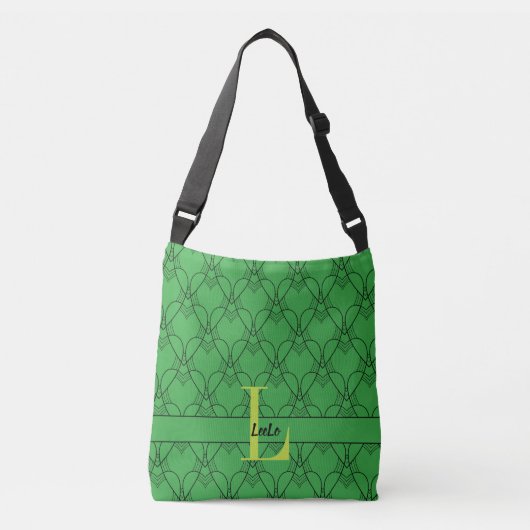 Sac Ajustable Coeurs verts Monogramme et nom personnalisé (Devant)