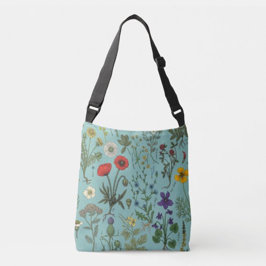 Sac Ajustable Collage de fleurs sauvages sur fond bleu (Devant)