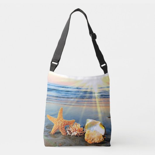 Sac Ajustable Coquillages marins et étoiles de mer sur la plage (Devant)