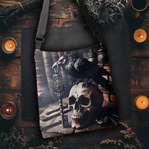 Sac Ajustable Corbeau avec clé sur un crâne