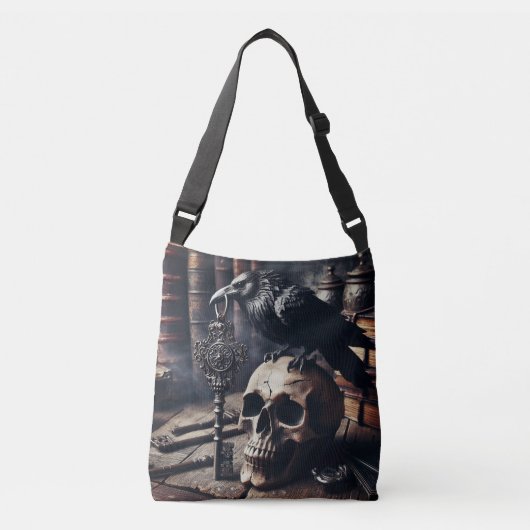 Sac Ajustable Corbeau avec clé sur un crâne (Devant)