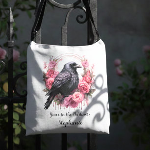 Sac Ajustable Corbeau gothique floral rose Académie sombre