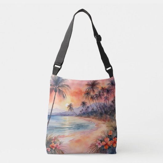 Sac Ajustable Coucher de soleil rose orange Plage tropicale Palm (Devant)