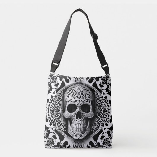 Sac Ajustable Crâne de dentelle souriante noir et blanc (Devant)