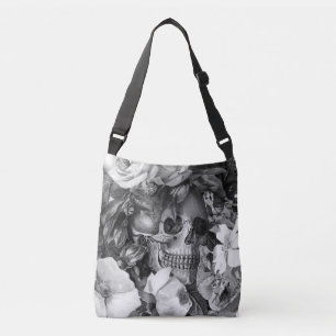 Sac Ajustable Crâne floral vintage noir et blanc
