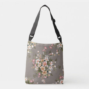 Sac Ajustable Crème, fleurs roses sur gris.