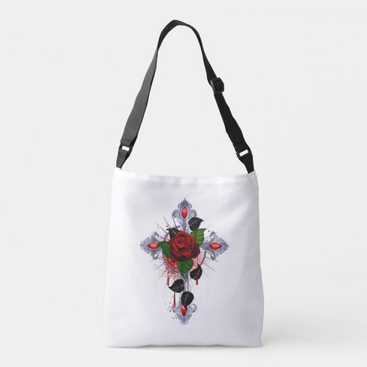 Sac Ajustable Croix d'argent avec une rose rouge (Dos)