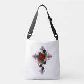 Sac Ajustable Croix d'argent avec une rose rouge (Devant)