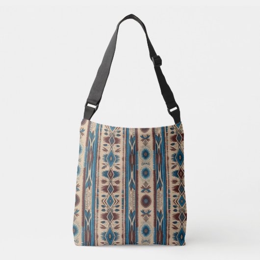 Sac Ajustable Cross Body Bag in Blue Native American Patterns (Devant)
