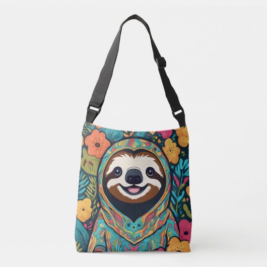 Sac Ajustable Cute sloth surrounded by flowers (Devant)