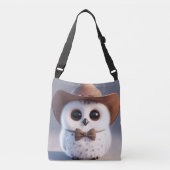 Sac Ajustable Cute white fluffy owl with a cowboy hat (Devant)