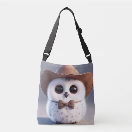 Sac Ajustable Cute white fluffy owl with a cowboy hat (Devant)