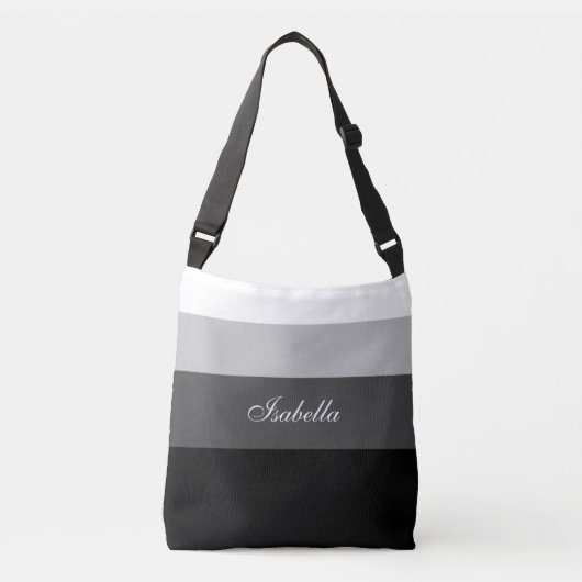 Sac Ajustable Dégradé de bandes grises blanches et calligraphie (Devant)