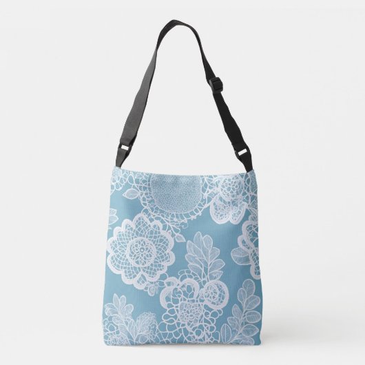 Sac Ajustable Dentelle blanche sur fond bleu, art IA (Dos)
