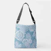 Sac Ajustable Dentelle blanche sur fond bleu, art IA (Devant)