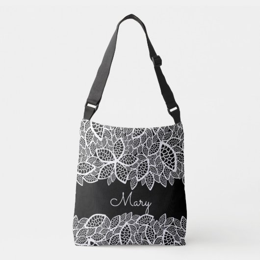 Sac Ajustable Dentelle Florale Votre Nom Blanc Noir (Devant)