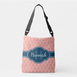 Sac Ajustable Diamant géométrique rose Motif Monogramme bleu