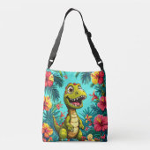 Sac Ajustable Dinosaure De Dessin Gai Avec Fleurs Tropicales (Dos)