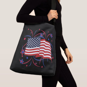 Sac Ajustable Drapeau américain et feux d'artifice sur fond noir