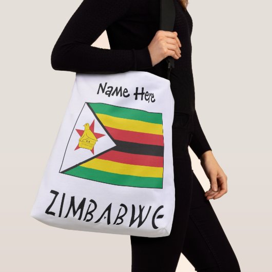 Sac Ajustable Drapeau du Zimbabwe avec votre nom Crossb (De près)