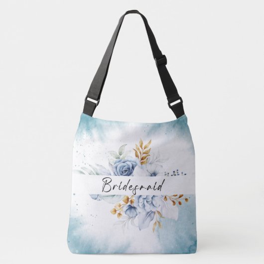 Sac Ajustable Dusty Blue White Gold Floral Mariage (Devant)