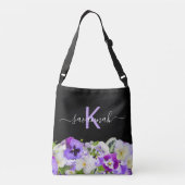 Sac Ajustable Écriture de floraux noir violet violet monogramme (Dos)