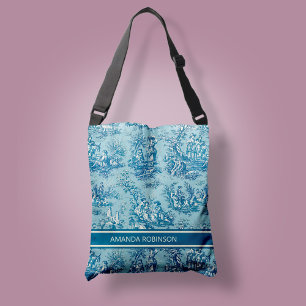 Sac Ajustable Elégant bleu vintage turquoise toile de jouy impri