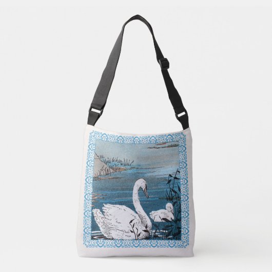 Sac Ajustable Elégant cygne mère blanc avec bébé dans Blue Lake (Devant)