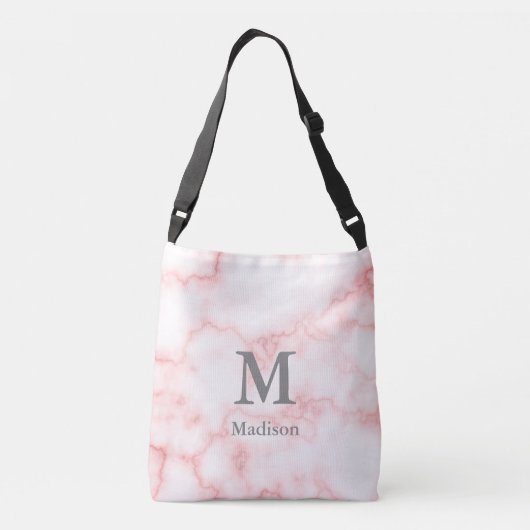 Sac Ajustable Elegant Faux Pink Marble Gray Name & Monogram (Dos)