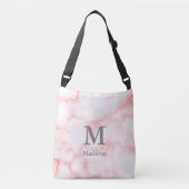 Sac Ajustable Elegant Faux Pink Marble Gray Name & Monogram (Devant)