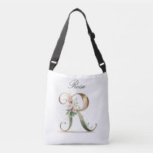 Elegant Gold Floral Letter R Crossbody Bag