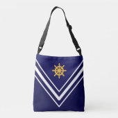 Sac Ajustable Elégant Golden Ship Wheel sur Navy Blue & White (Dos)