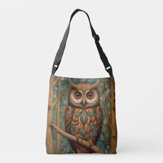 Sac Ajustable Élégant hibou rétro boho bohème bohème forêt verte (Dos)