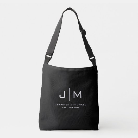 Sac Ajustable Élégant Monogramme Mariage Couple Noir Moyen (Devant)