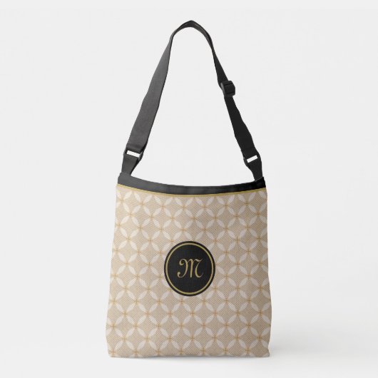 Sac Ajustable Élégant Monogramme sur Noir, Beige et Doré (Devant)