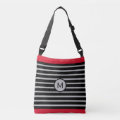 Sac Ajustable Élégant Monogramme sur noir, rouge et argent rayé (Devant)