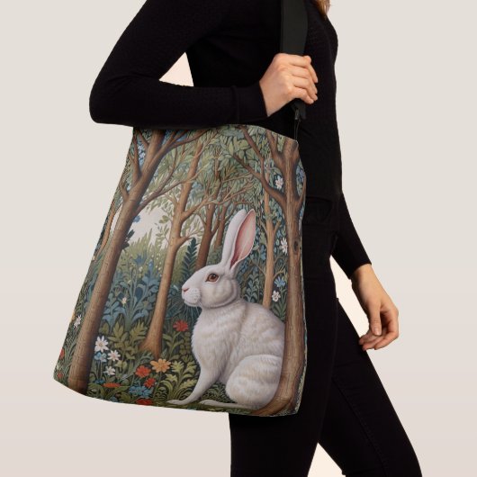 Sac Ajustable Elégant retro boho blanc lapin boisé fleurs (De près)